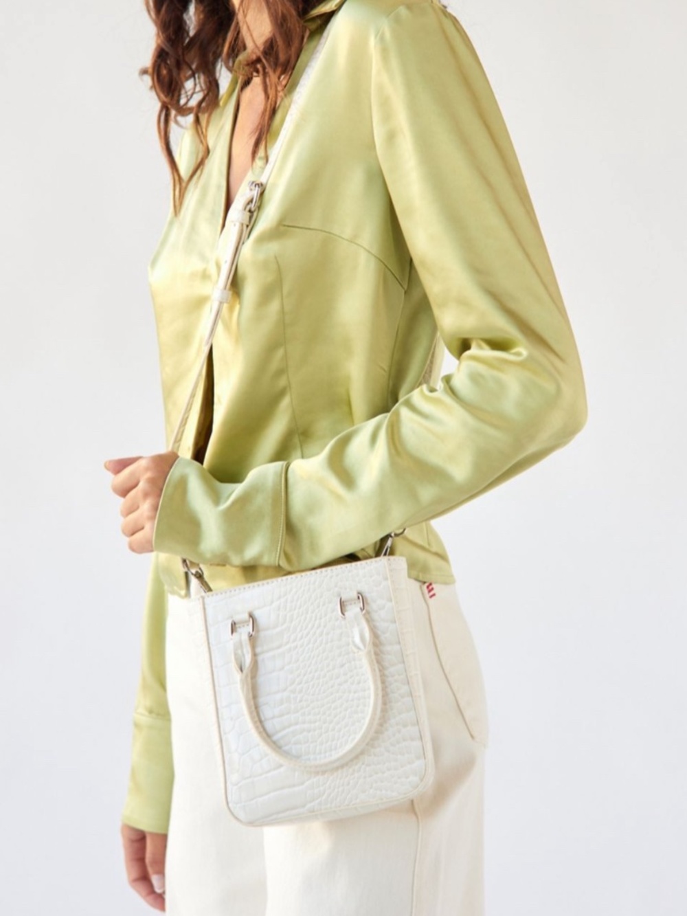 Urban Outfitters Riley Mini Tote Bag White Faux Croc White Chic Small Purse